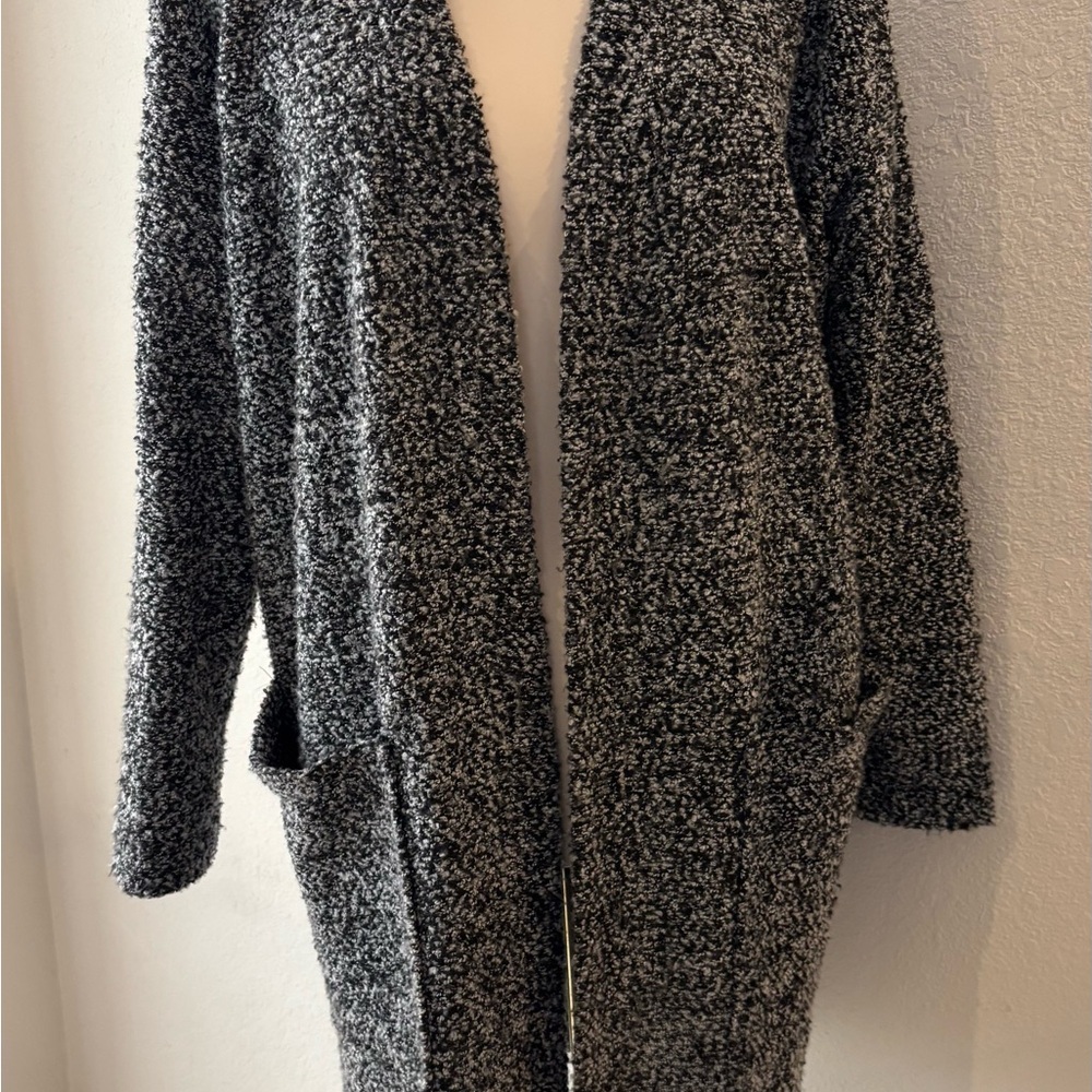 Joe Fresh Black and White Cardigan Open Front Large Side Pockets Sz L